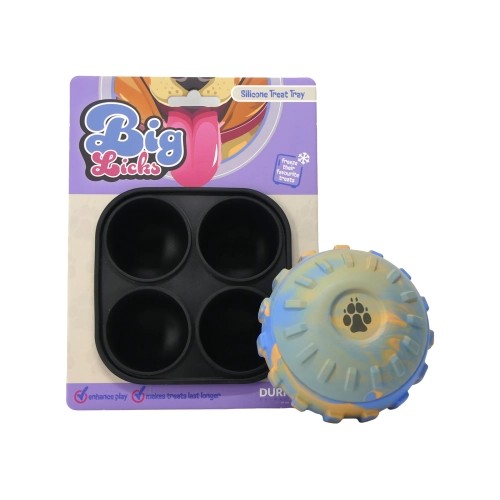 Rubber Treat Ball & Silicone Tray - Blue & Orange